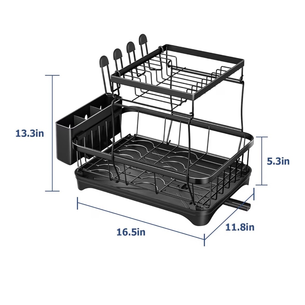 2-Tier Black Dish Drying Rack